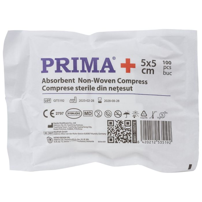 Comprese Sterile Din PPSB Pliate Prima 5x5cm 100buc