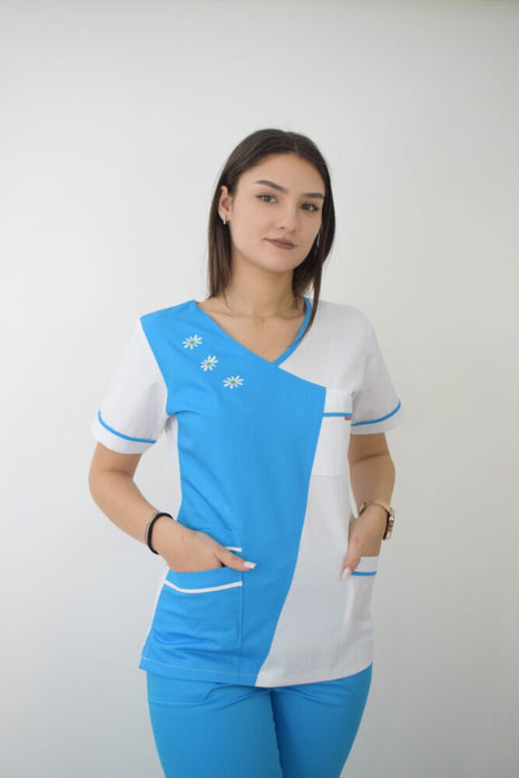 Uniforma Pentru Femei Model A02BC Turcoaz Cu Pantaloni