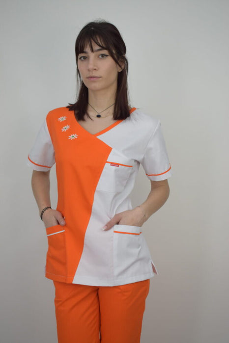 Uniforma Pentru Femei Model A02BC Portocaliu Cu Pantaloni Albi