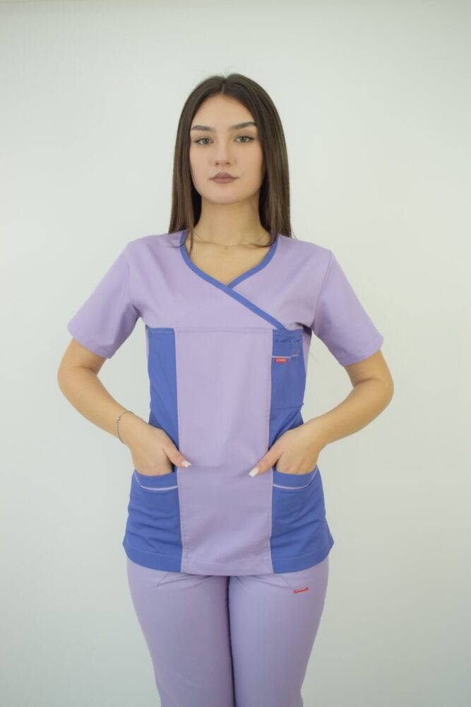 Uniforma Pentru Femei D06 Mov Deschis + Mov Inchis Cu Pantaloni Mov Deschis