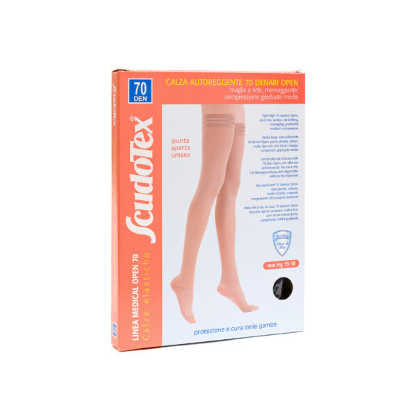 Ciorapi Compresivi Dama 15-18mmHg Scudotex 823 70DEN Pana La Coapsa Cu Varf Deschis