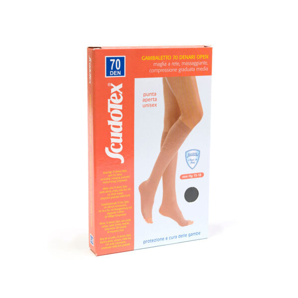 Ciorapi Compresivi Dama 15-18mmHg Scudotex 824 70DEN Pana La Genunchi Cu Varf Deschis