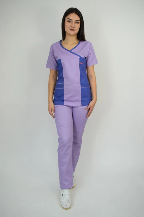 Uniforma Pentru Femei D06 Mov Deschis + Mov Inchis Cu Pantaloni Mov Deschis