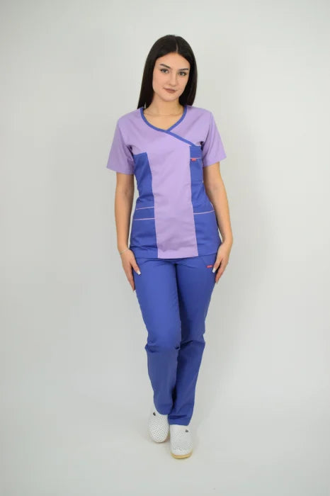 Uniforma Pentru Femei D06 Mov Deschis + Mov Inchis Cu Pantaloni Mov Inchis