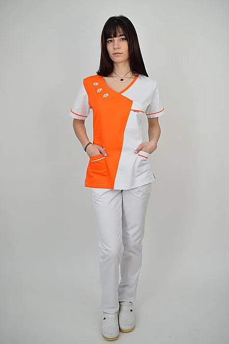 Uniforma Pentru Femei Model A02BC Portocaliu Cu Pantaloni Albi