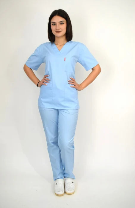 Uniforma Unisex Croiala Simpla Dreapta Bleu Deschis