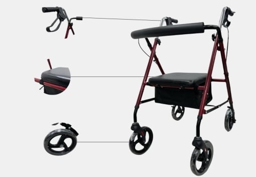 Rolator Din Aluminiu Cu Sezut Si Cos Depozitare Case AL08 Pana la 100kg