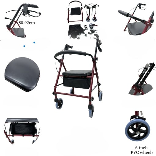 Rolator Din Aluminiu Cu Sezut Si Cos Depozitare Case AL08 Pana la 100kg