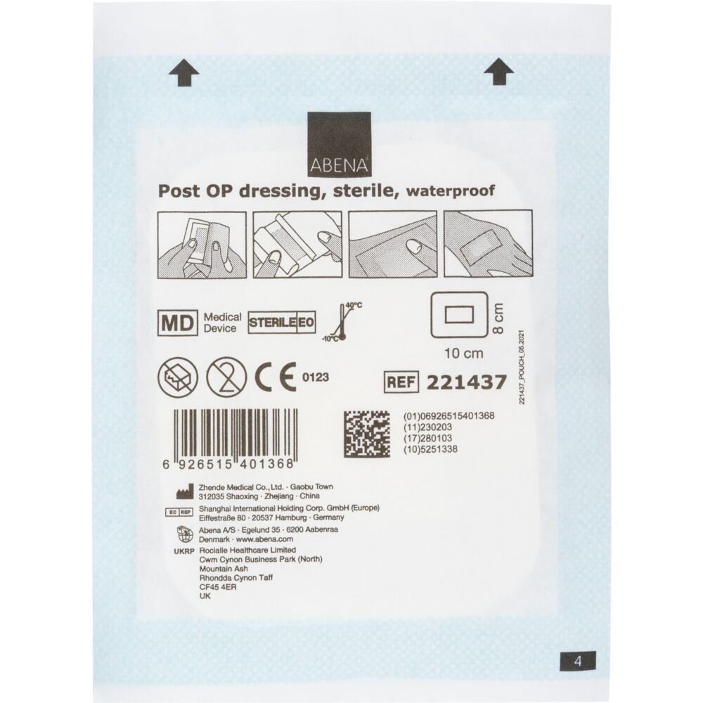 ABENA Plasturi Sterili Post-OP Impermeabili Antibacterieni 8 x 10 cm 70 buc