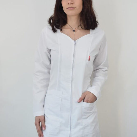 Halat de Dama Lung Cambrat Cu Maneca Lunga Alb A03ALML