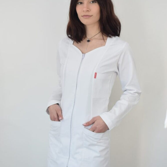 Halat de Dama Lung Cambrat Cu Maneca Lunga Alb A03ALML