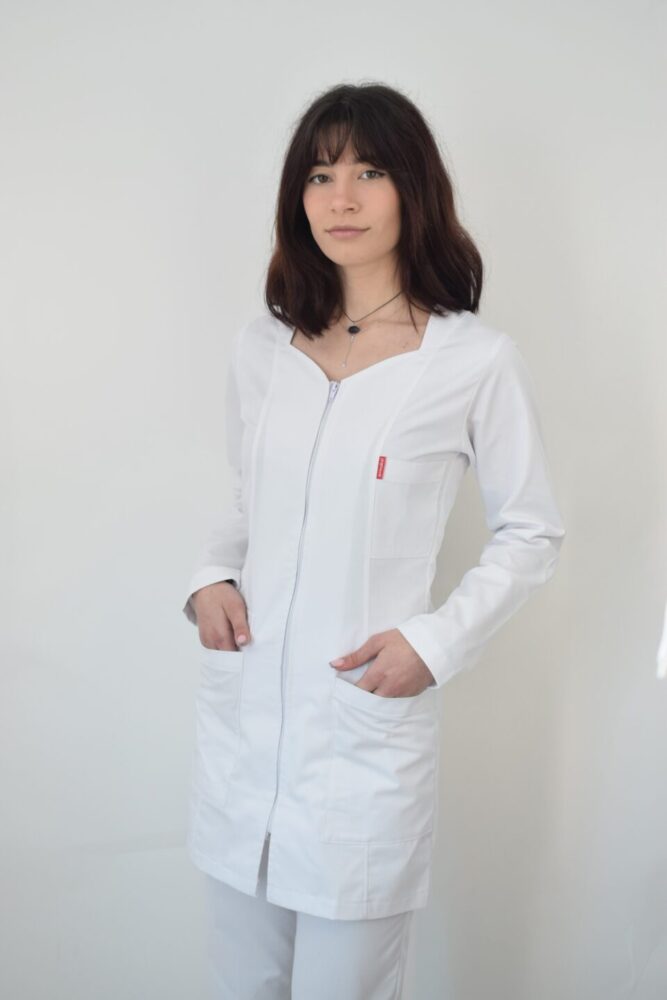 Halat de Dama Lung Cambrat Cu Maneca Lunga Alb A03ALML