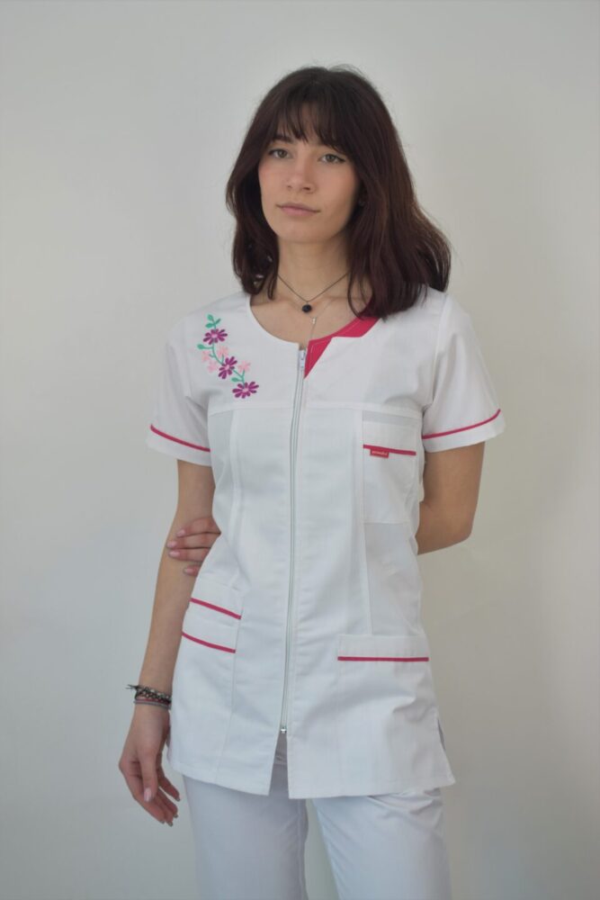 Halat de Dama Cambrat A03B Alb + Roz