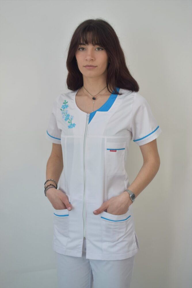 Halat de Dama Cambrat A03B Alb + Turcoaz