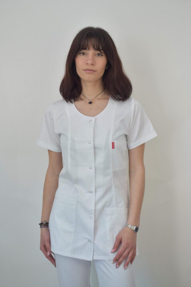 Halat De Dama Scurt Cambrat Alb A03C