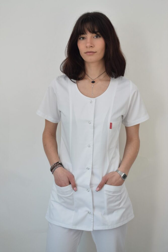 Halat De Dama Scurt Cambrat Alb A03C