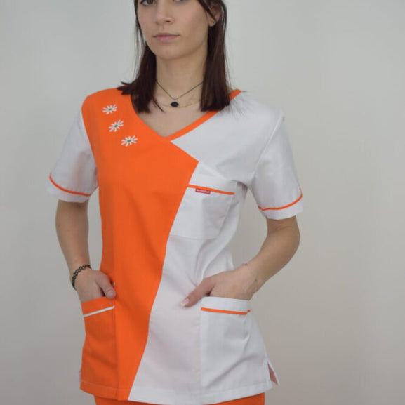 Uniforma Pentru Femei Model A02BC Portocaliu Cu Pantaloni Albi