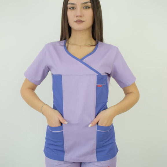Uniforma Pentru Femei D06 Mov Deschis + Mov Inchis Cu Pantaloni Mov Deschis