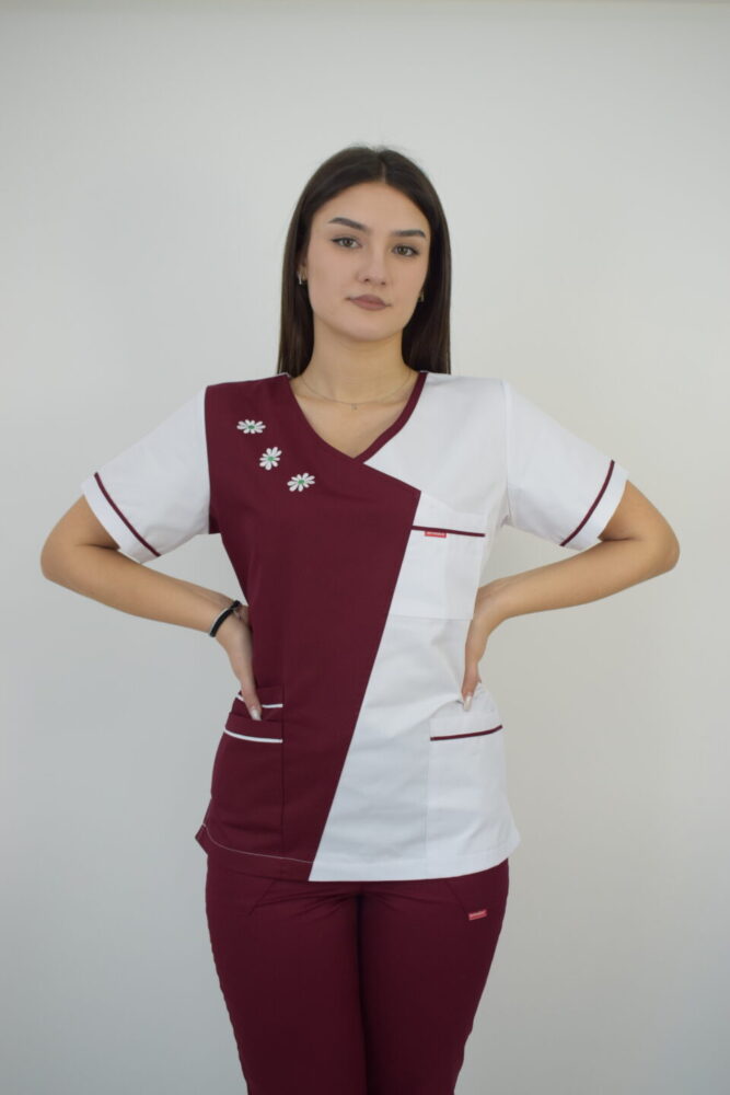 Uniforma Pentru Femei Model A02BC Bordo Cu Pantaloni Albi