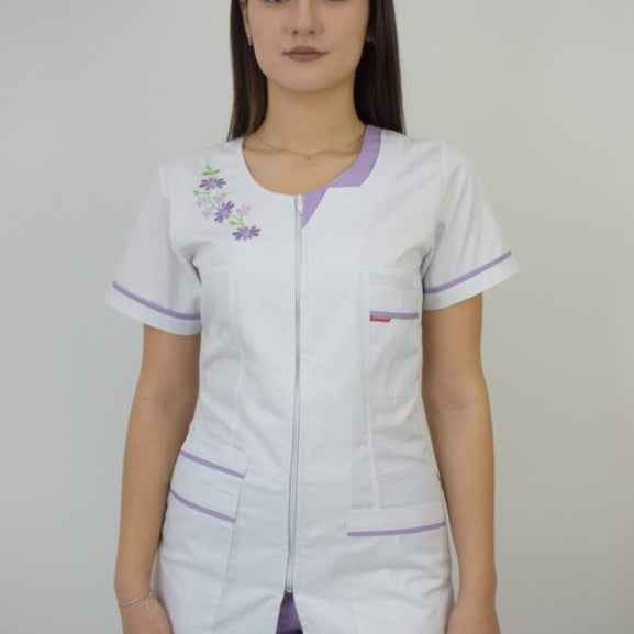 Halat de Dama Cambrat A03B Alb + Mov Deschis