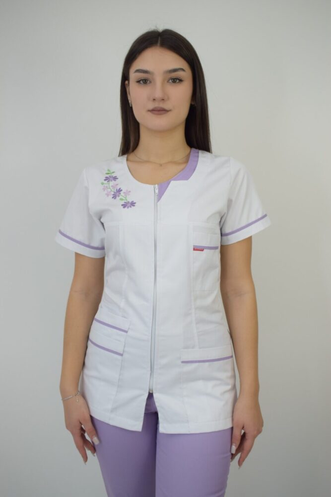 Halat de Dama Cambrat A03B Alb + Mov Deschis