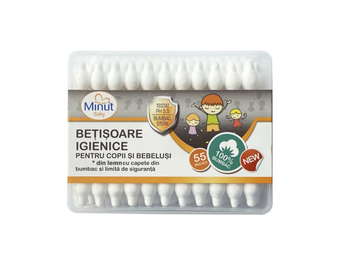 Betisoare Igienice Pentru Urechi De Copii si Bebelusi Minut x55buc