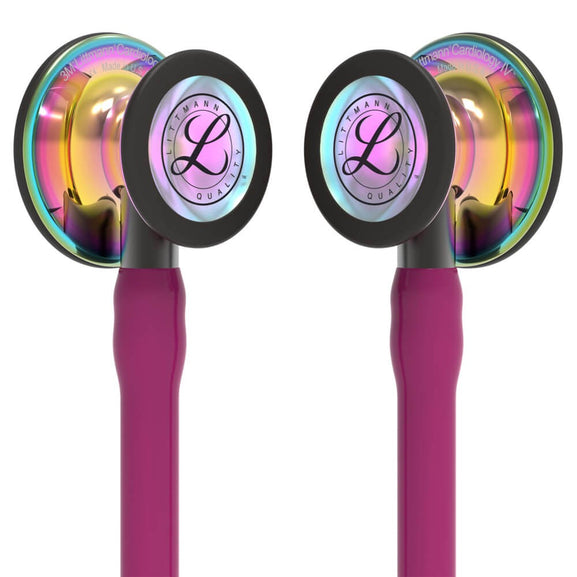 Stetoscop 3M™ Littmann® Cardiology IV Roz Inchis/Fumuriu Si Capsula Curcubeu (Raspberry/Smoke/High-Polish Rainbow)