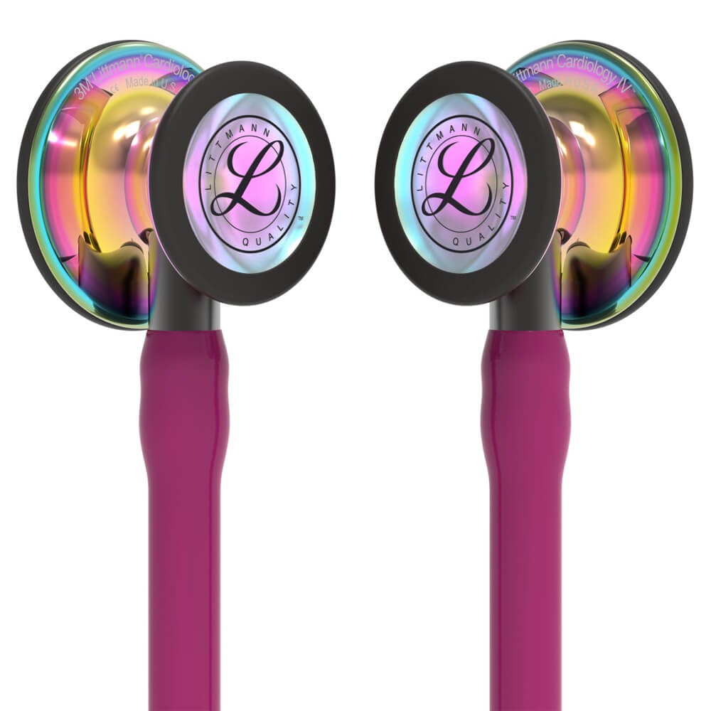 Stetoscop 3M™ Littmann® Cardiology IV Roz Inchis/Fumuriu Si Capsula Curcubeu (Raspberry/Smoke/High-Polish Rainbow)