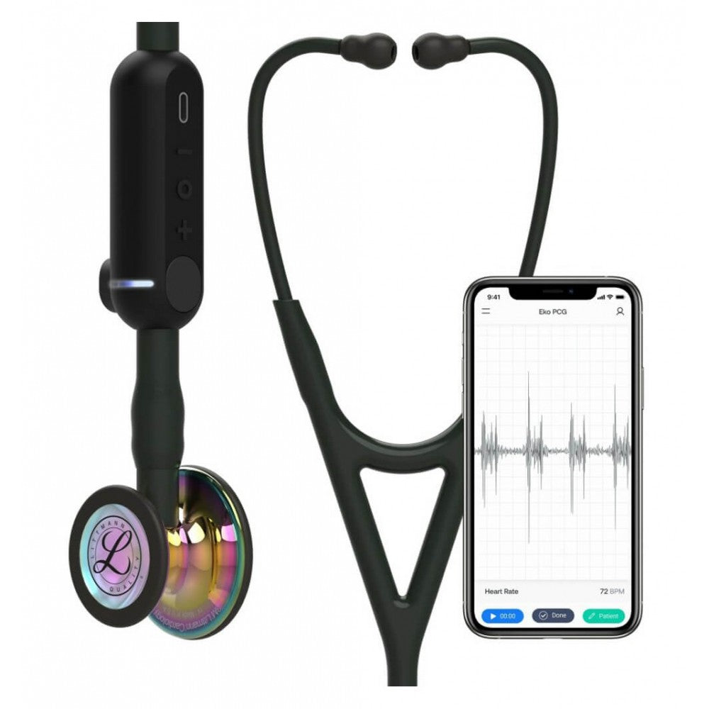 Stetoscop Electronic 3M™ Littmann® CORE Digital Negru Si Capsula Curcubeu (Black/High-Polish Rainbow)